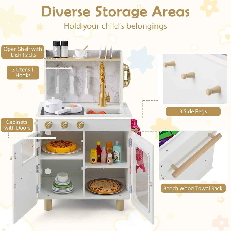 Kids Kitchen Set Pretend Play Kitchen with Stoves Faucet Sink Telephone Microwave and Oven-White by DirectDeals