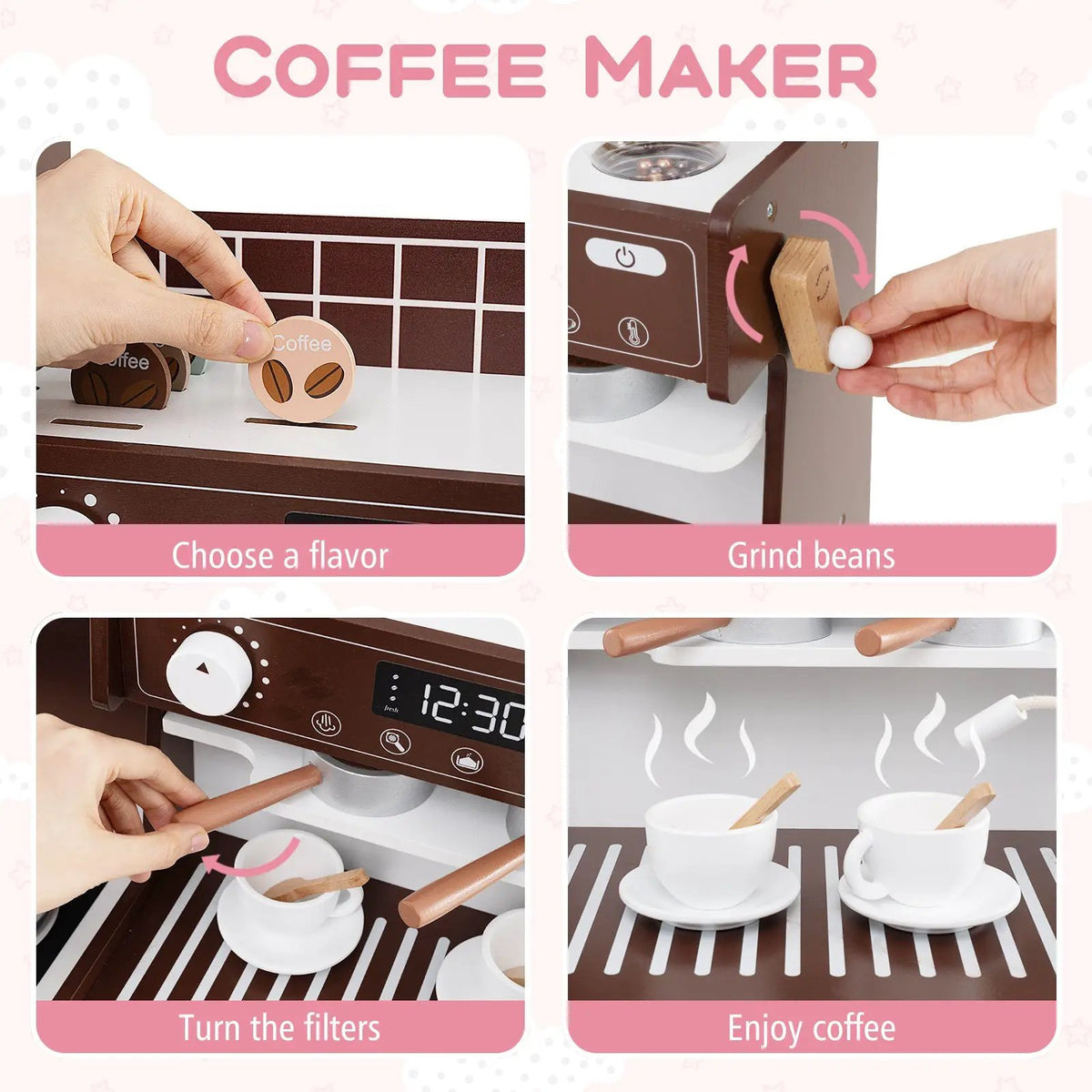 Kids Kitchen Set Wooden with Coffee Makers and Accessories by DirectDeals
