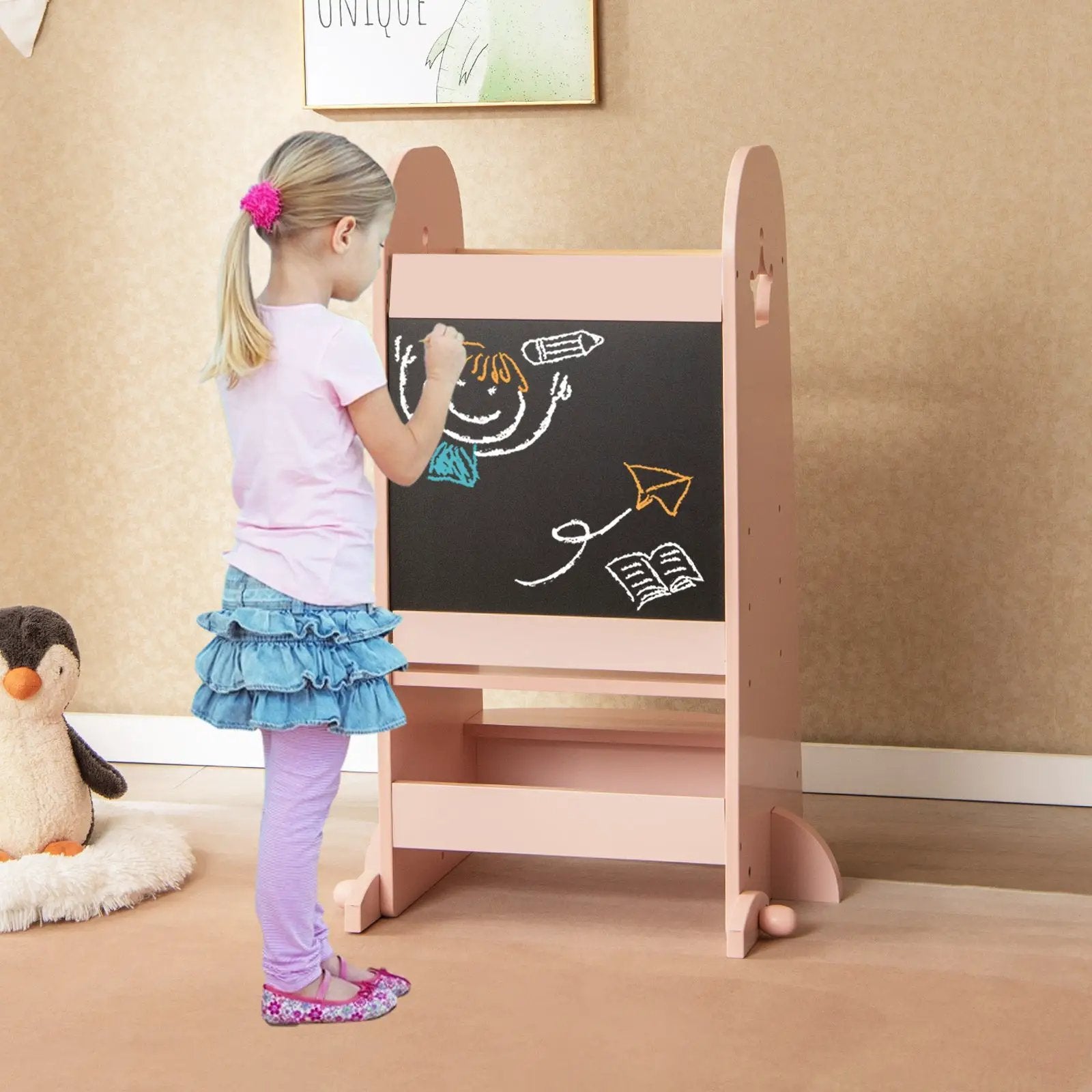 Kids Kitchen Tower Adjustable with Chalkboard and Safety Rail by DirectDeals