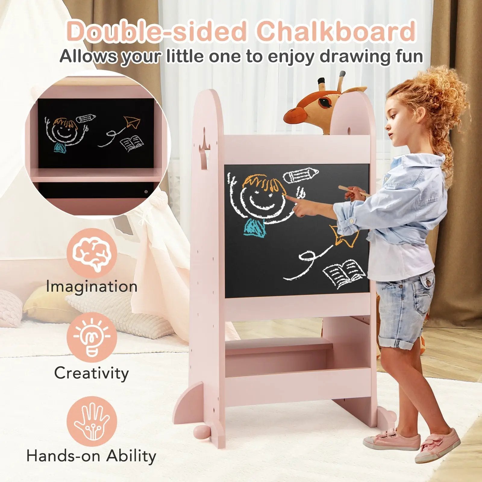 Kids Kitchen Tower Adjustable with Chalkboard and Safety Rail by DirectDeals