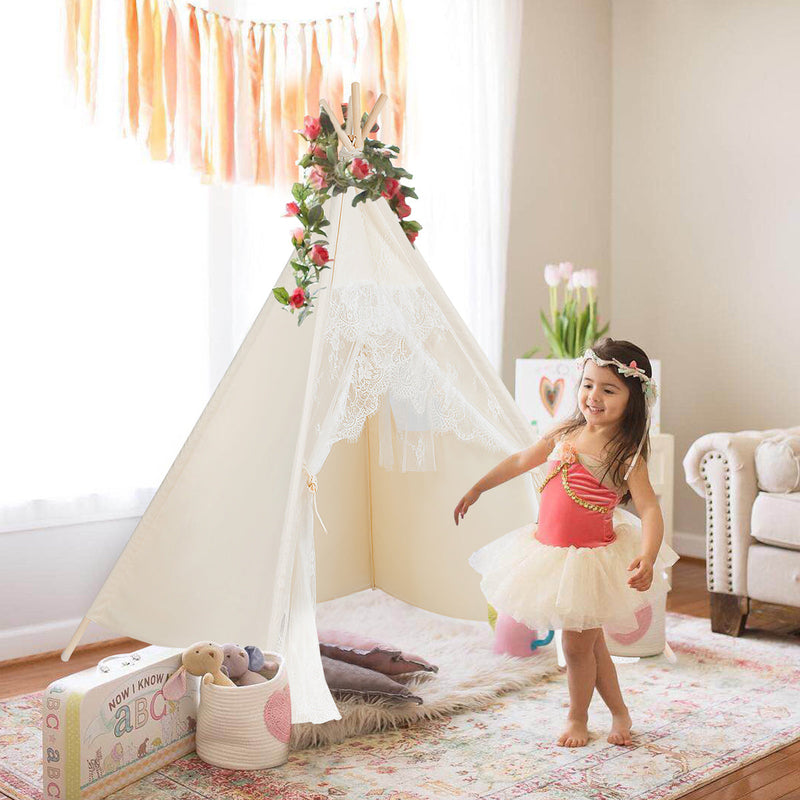 Kids Lace Teepee Tent Folding Children Playhouse with Bag by DirectDeals
