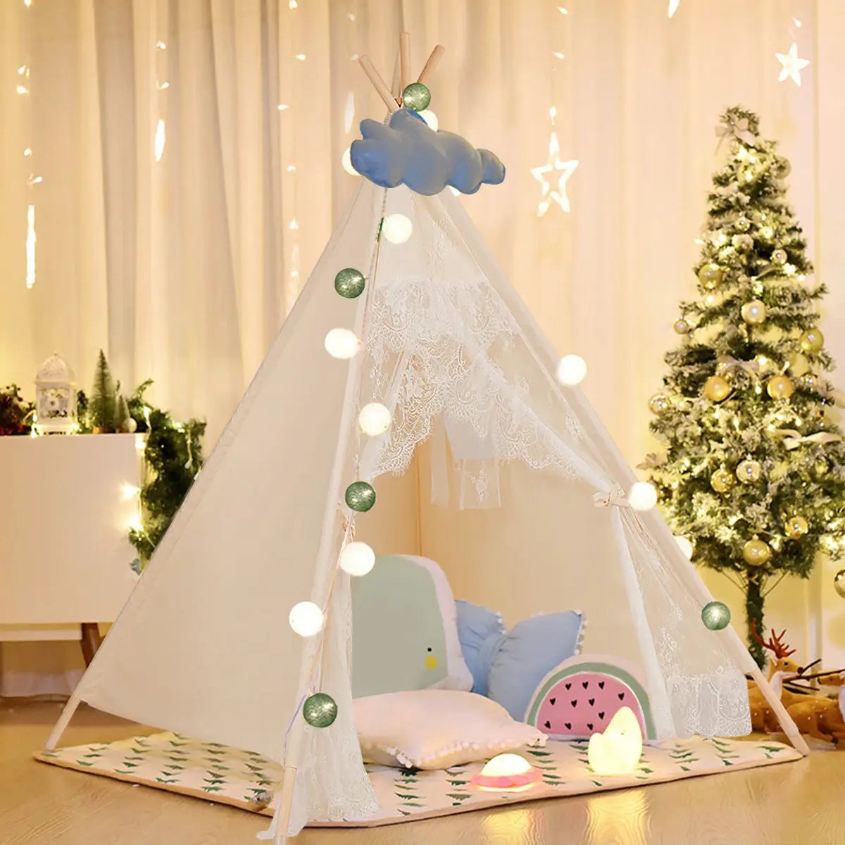Kids Lace Teepee Tent Folding Children Playhouse with Bag by DirectDeals