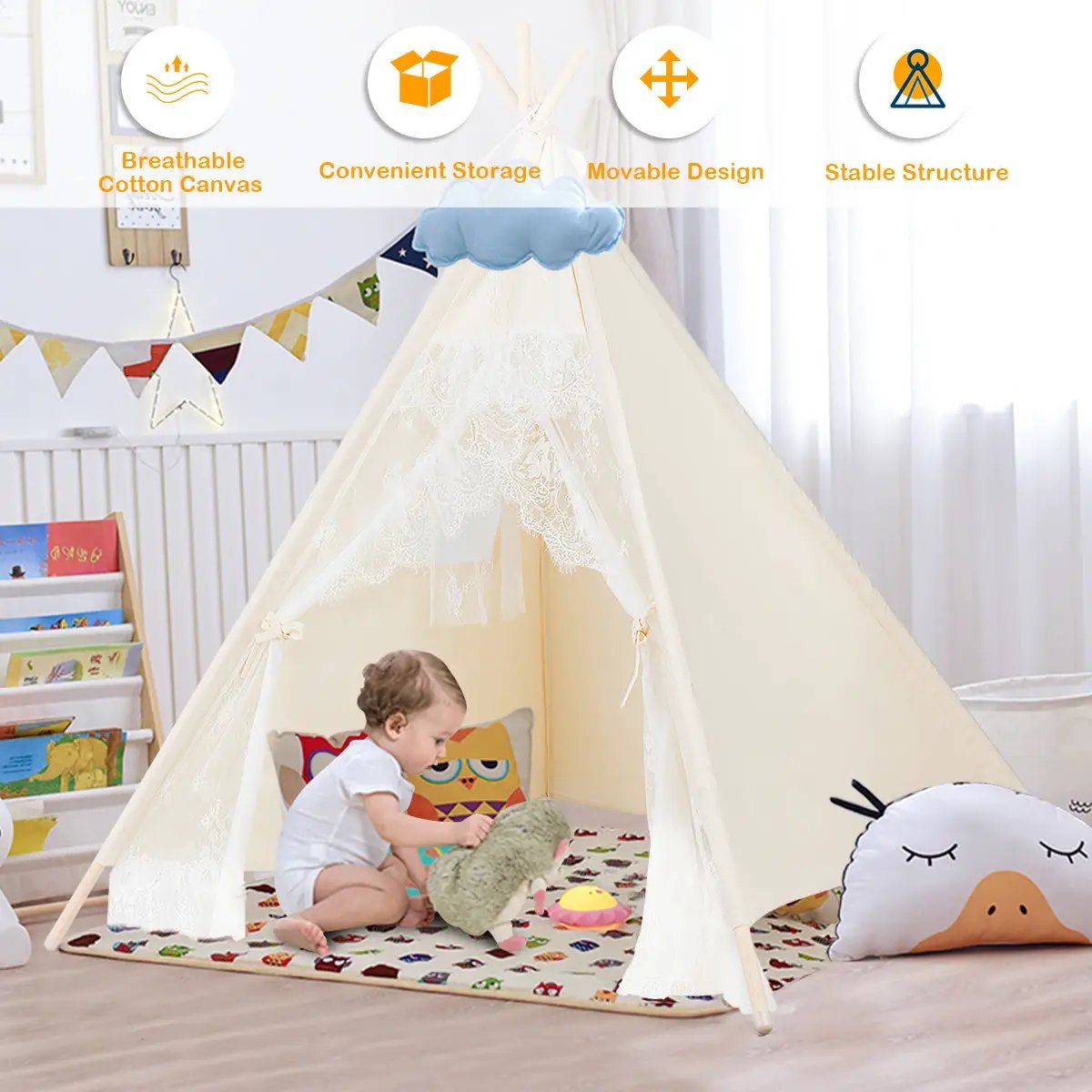 Kids Lace Teepee Tent Folding Children Playhouse with Bag by DirectDeals