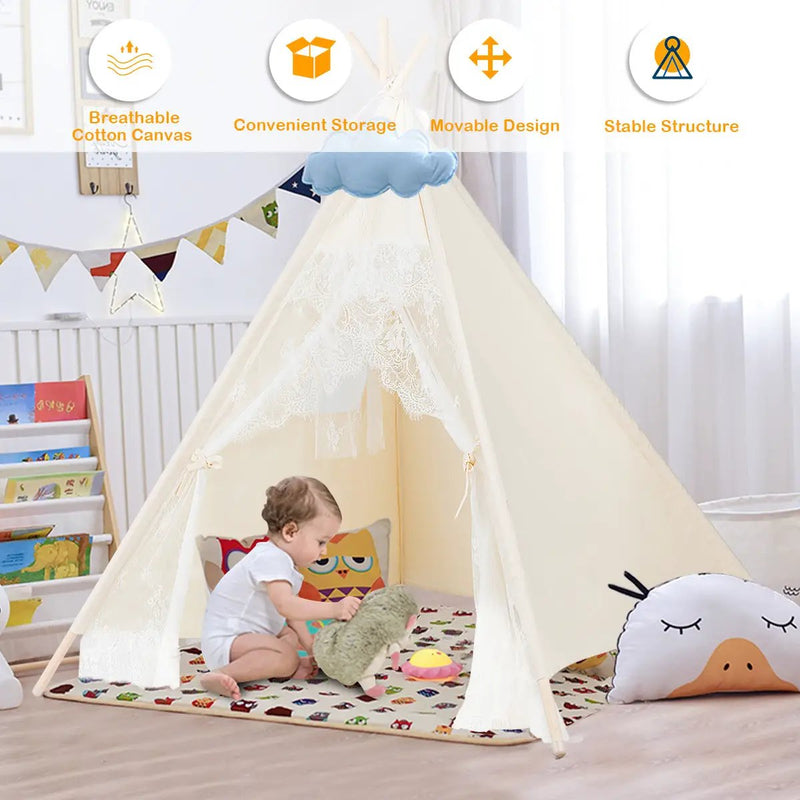 Kids Lace Teepee Tent Folding Children Playhouse with Bag by DirectDeals