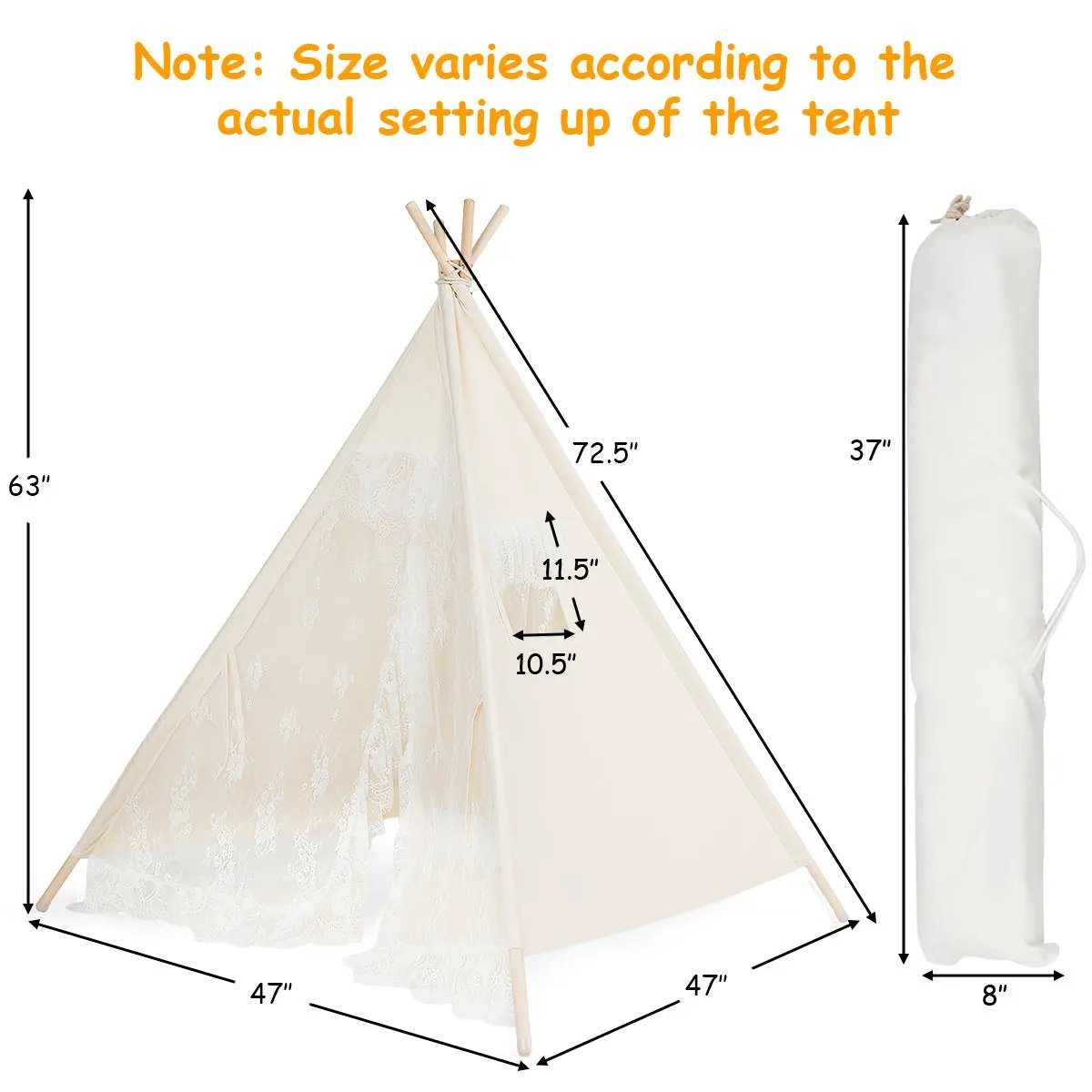 Kids Lace Teepee Tent Folding Children Playhouse with Bag by DirectDeals