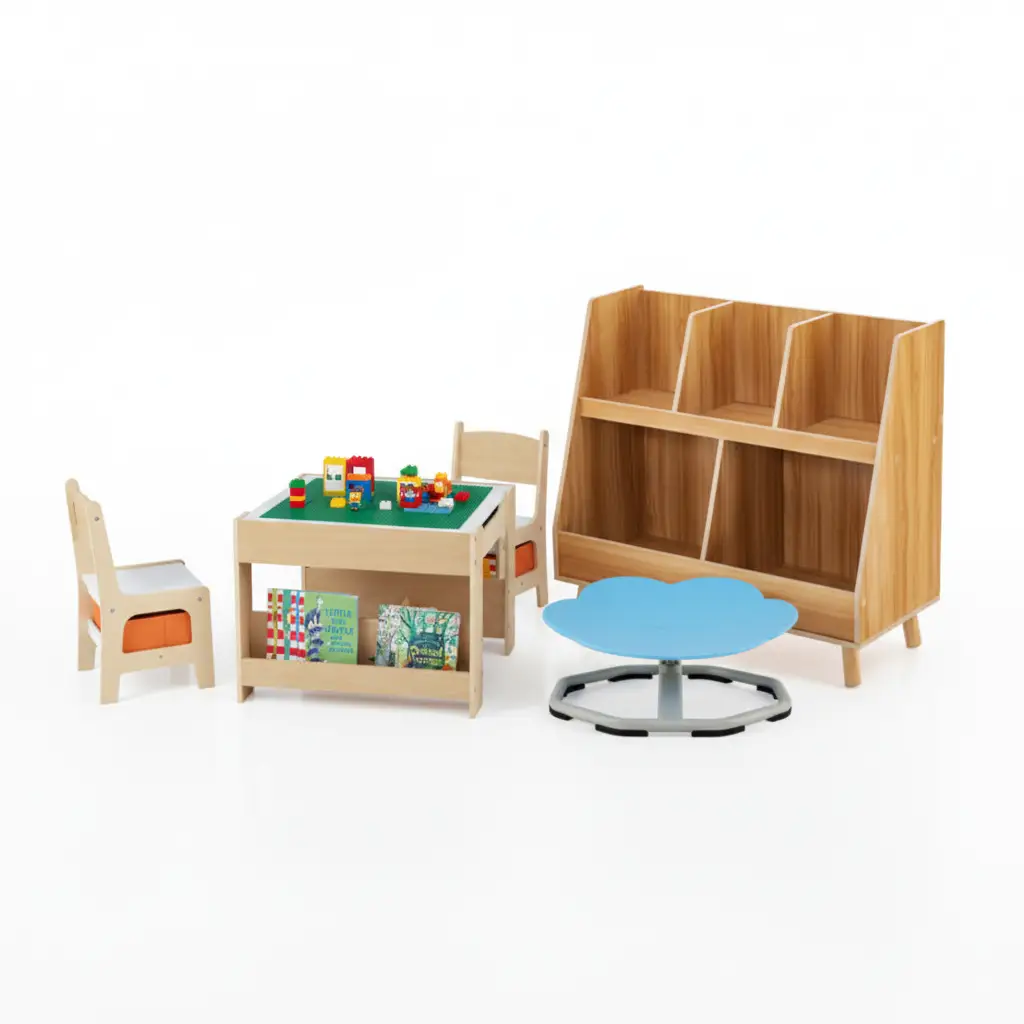 Kids Learning & Play Essentials Bundle - Bookshelf + 4-in-1 Activity Table Set + 360¬∞ Swivel Chair by DirectDeals