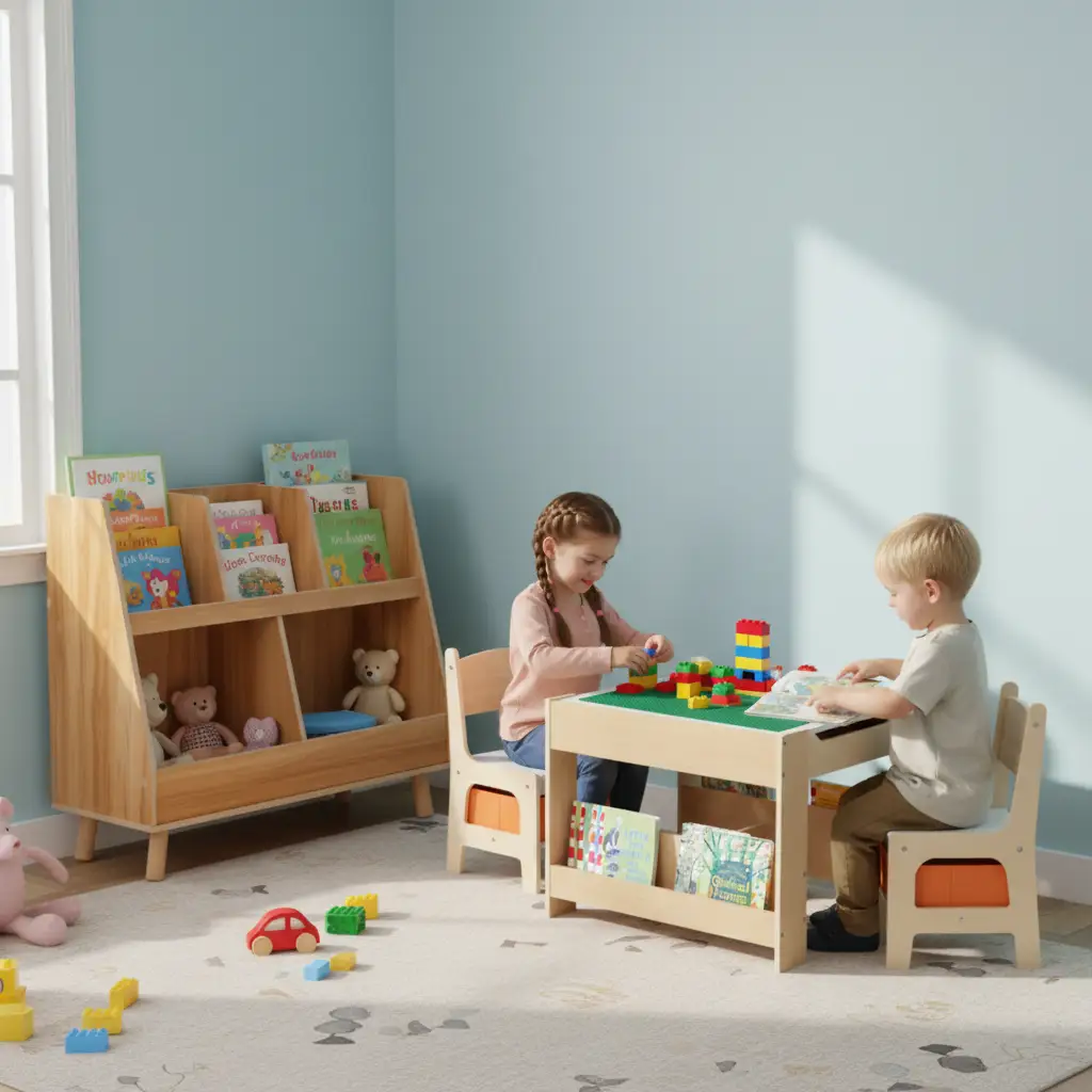 Kids Learning & Play Essentials Bundle - Bookshelf + 4-in-1 Activity Table Set + 360¬∞ Swivel Chair by DirectDeals