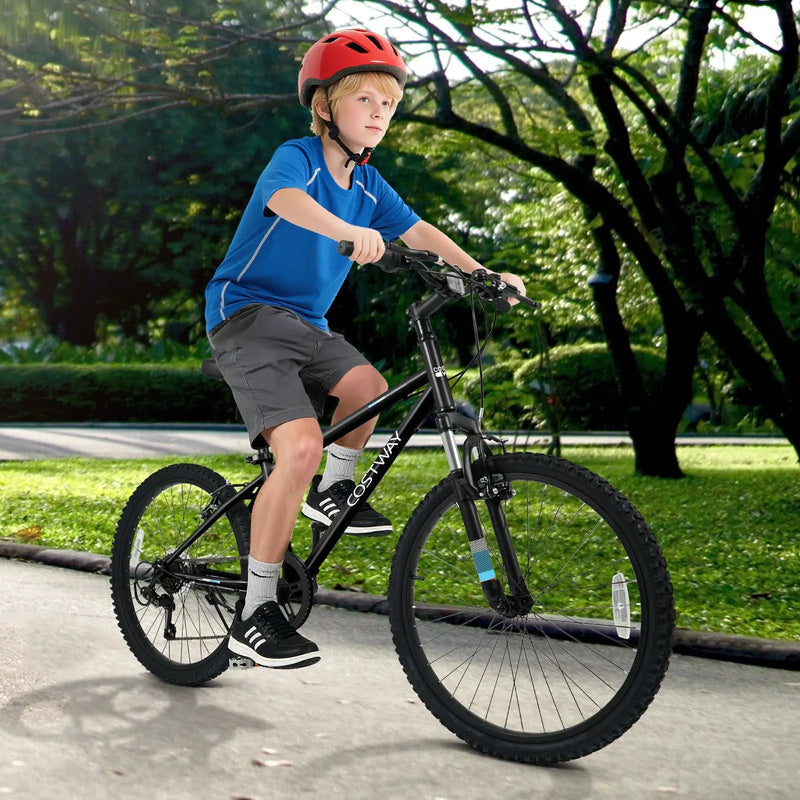 Kids Mountain Bike 20 24 Inch Child Bicycle for Boys Girls Aged 8+ Years Old Black by DirectDeals