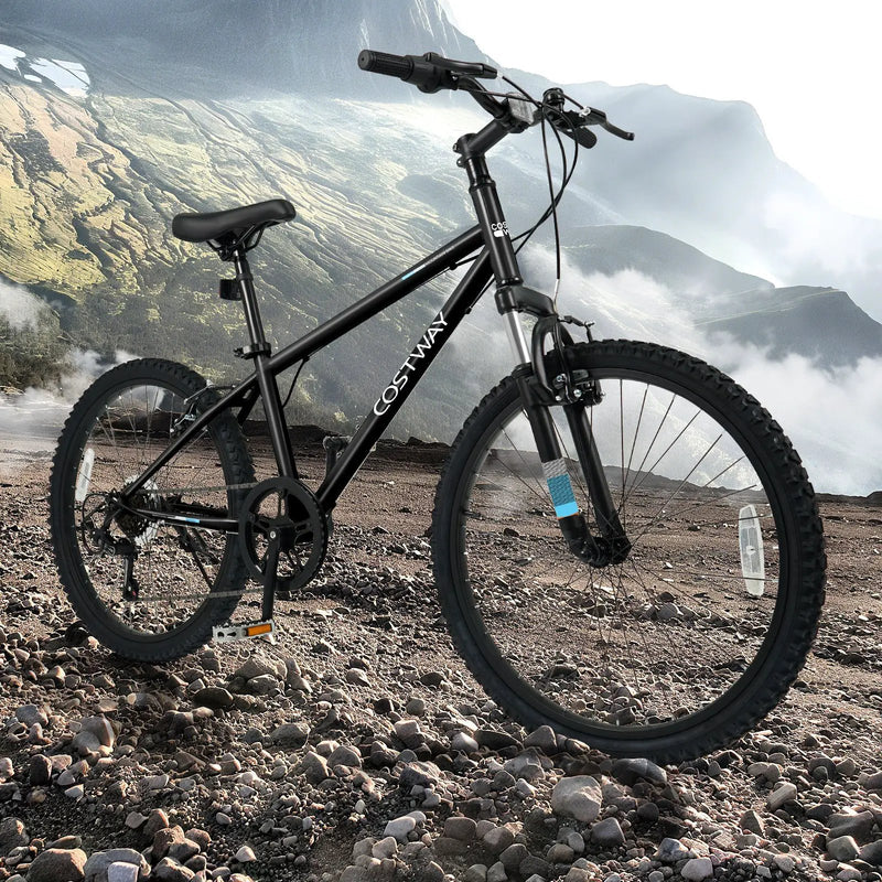 Kids Mountain Bike 20 24 Inch Child Bicycle for Boys Girls Aged 8+ Years Old Black by DirectDeals