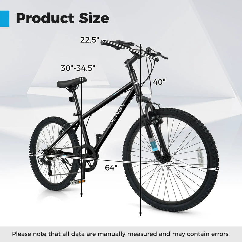 Kids Mountain Bike 20 24 Inch Child Bicycle for Boys Girls Aged 8+ Years Old Black by DirectDeals