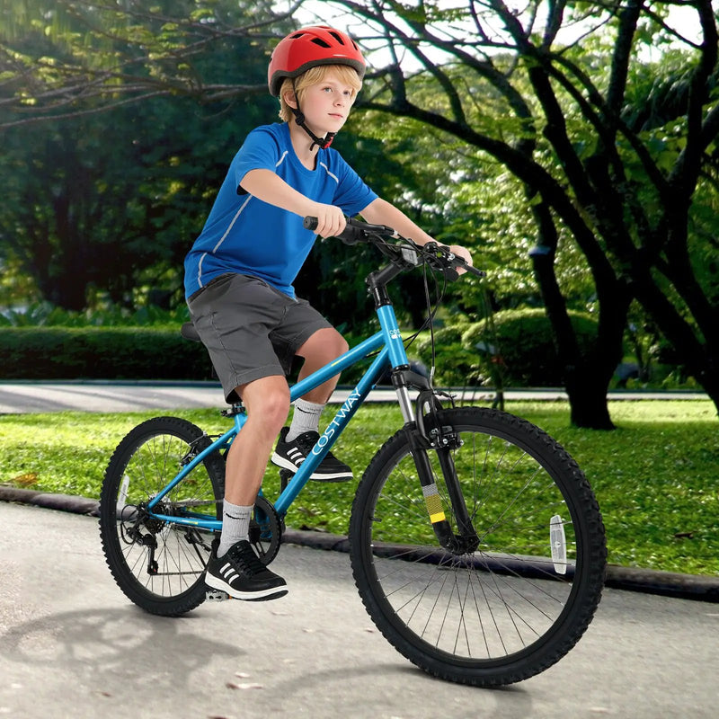 Kids Mountain Bike 20 24 Inch Child Bicycle for Boys Girls Aged 8+ Years Old Blue by DirectDeals