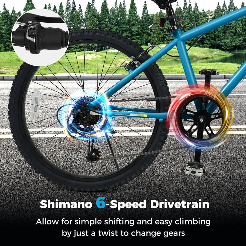 Kids Mountain Bike 20 24 Inch Child Bicycle for Boys Girls Aged 8+ Years Old Blue by DirectDeals