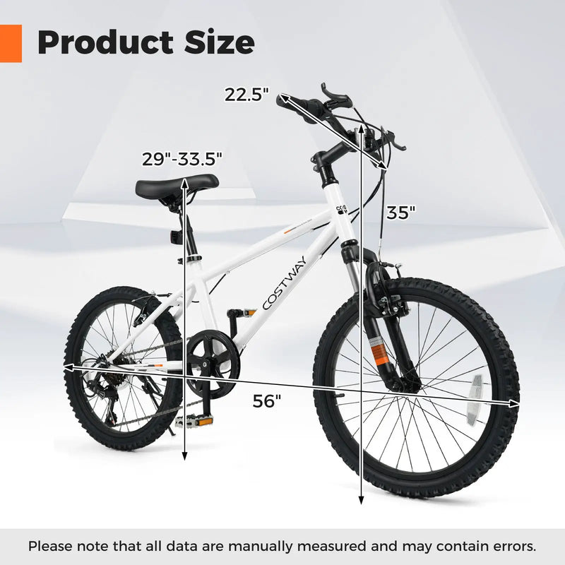 Kids Mountain Bike 20 24 Inch Child Bicycle for Boys Girls Aged 8+ Years Old White by DirectDeals