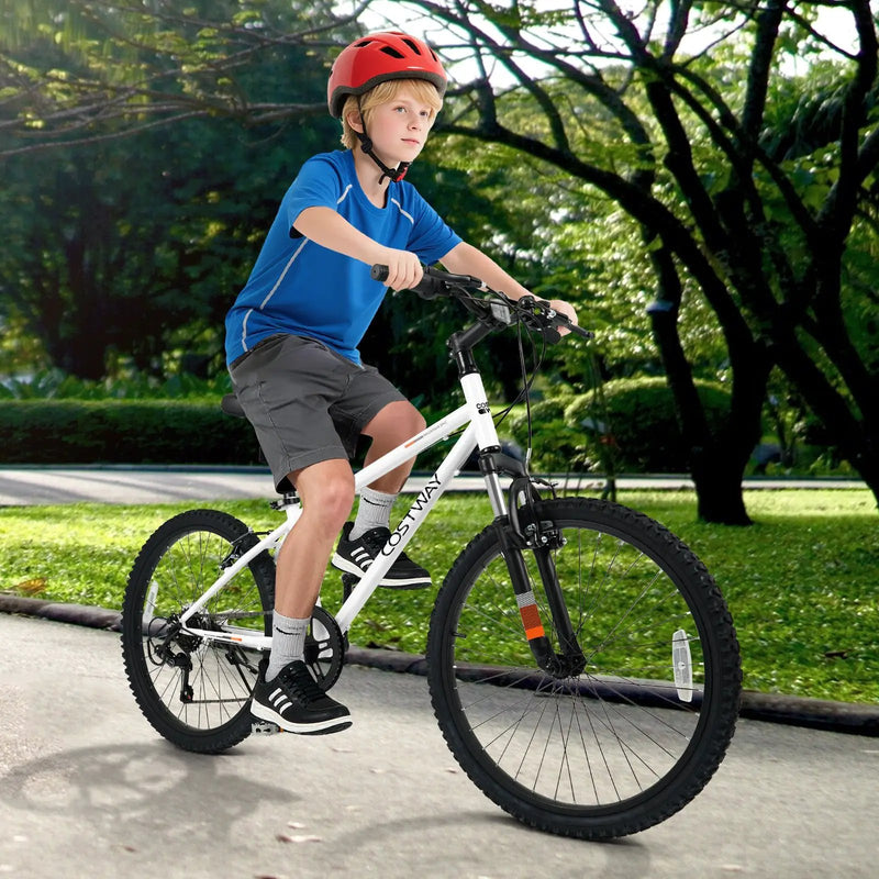 Kids Mountain Bike 20 24 Inch Child Bicycle for Boys Girls Aged 8+ Years Old White by DirectDeals