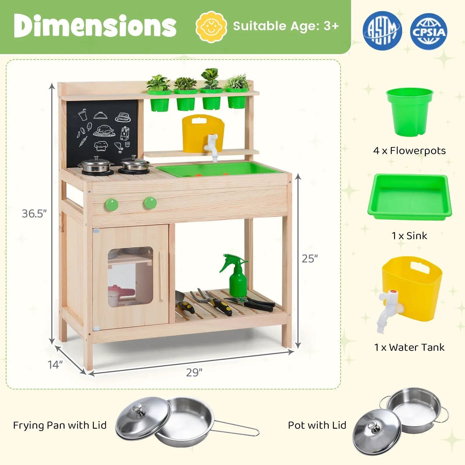 Kids Mud Kitchen Play Pretend Kitchen with Chalkboard for Kids Aged 3+ by DirectDeals