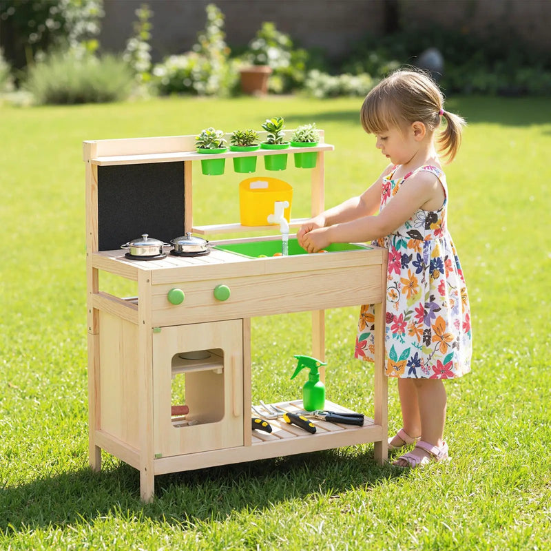 Kids Mud Kitchen Play Pretend Kitchen with Chalkboard for Kids Aged 3+ by DirectDeals