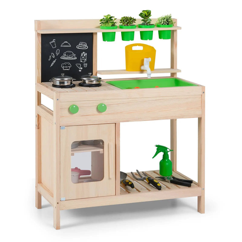 Kids Mud Kitchen Play Pretend Kitchen with Chalkboard for Kids Aged 3+ by DirectDeals