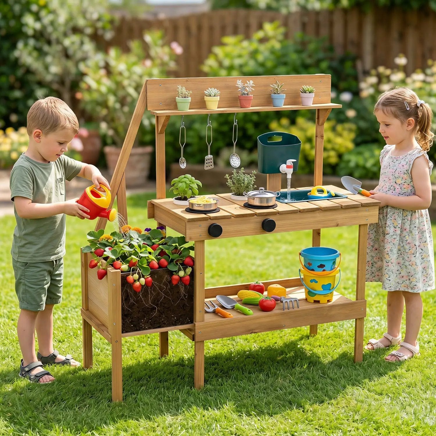 Wooden Mud Kitchen with Planter Box for Kids by DirectDeals