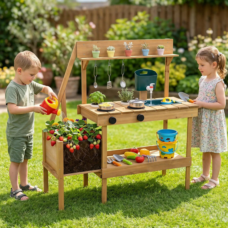 Wooden Mud Kitchen with Planter Box for Kids by DirectDeals
