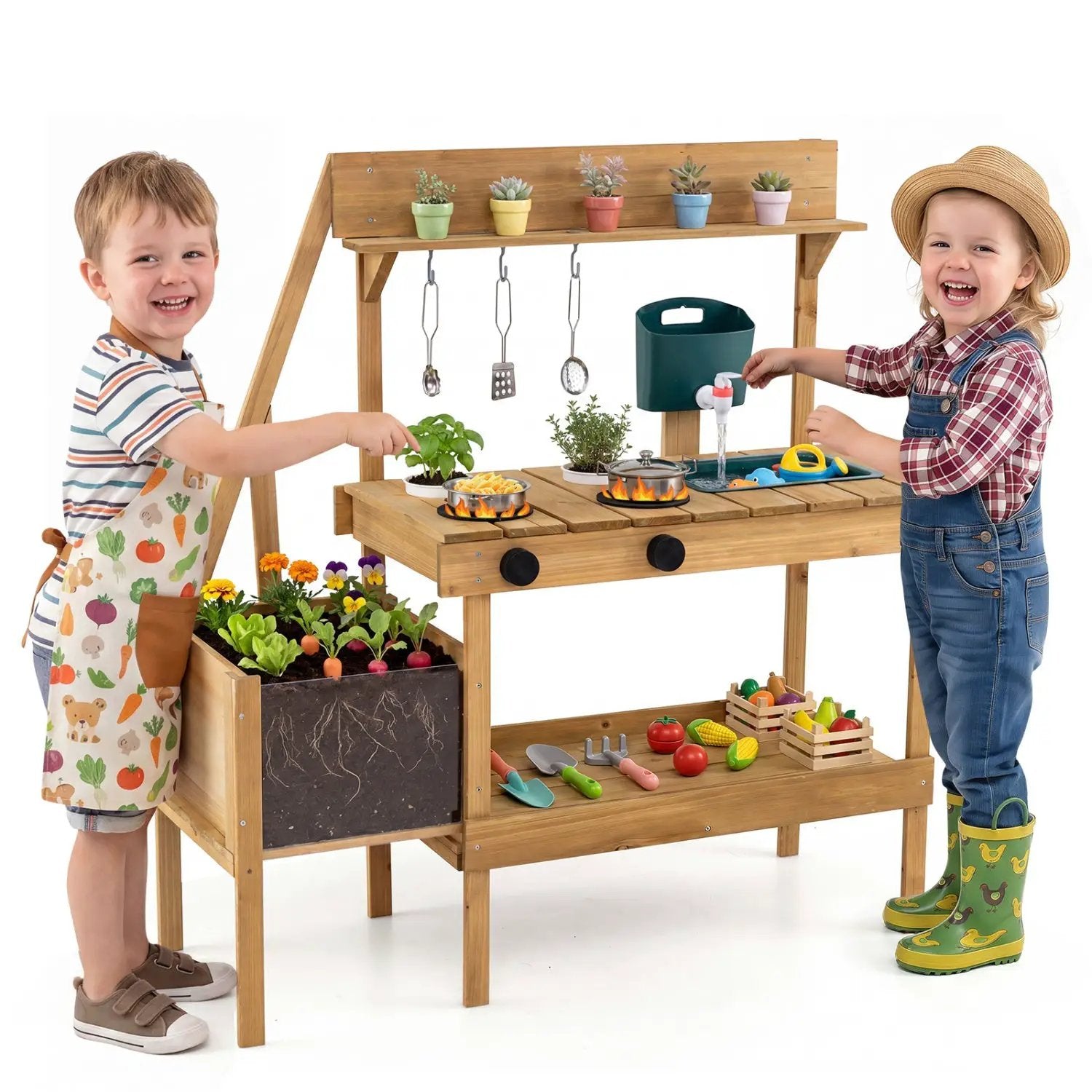 Wooden Mud Kitchen with Planter Box for Kids by DirectDeals