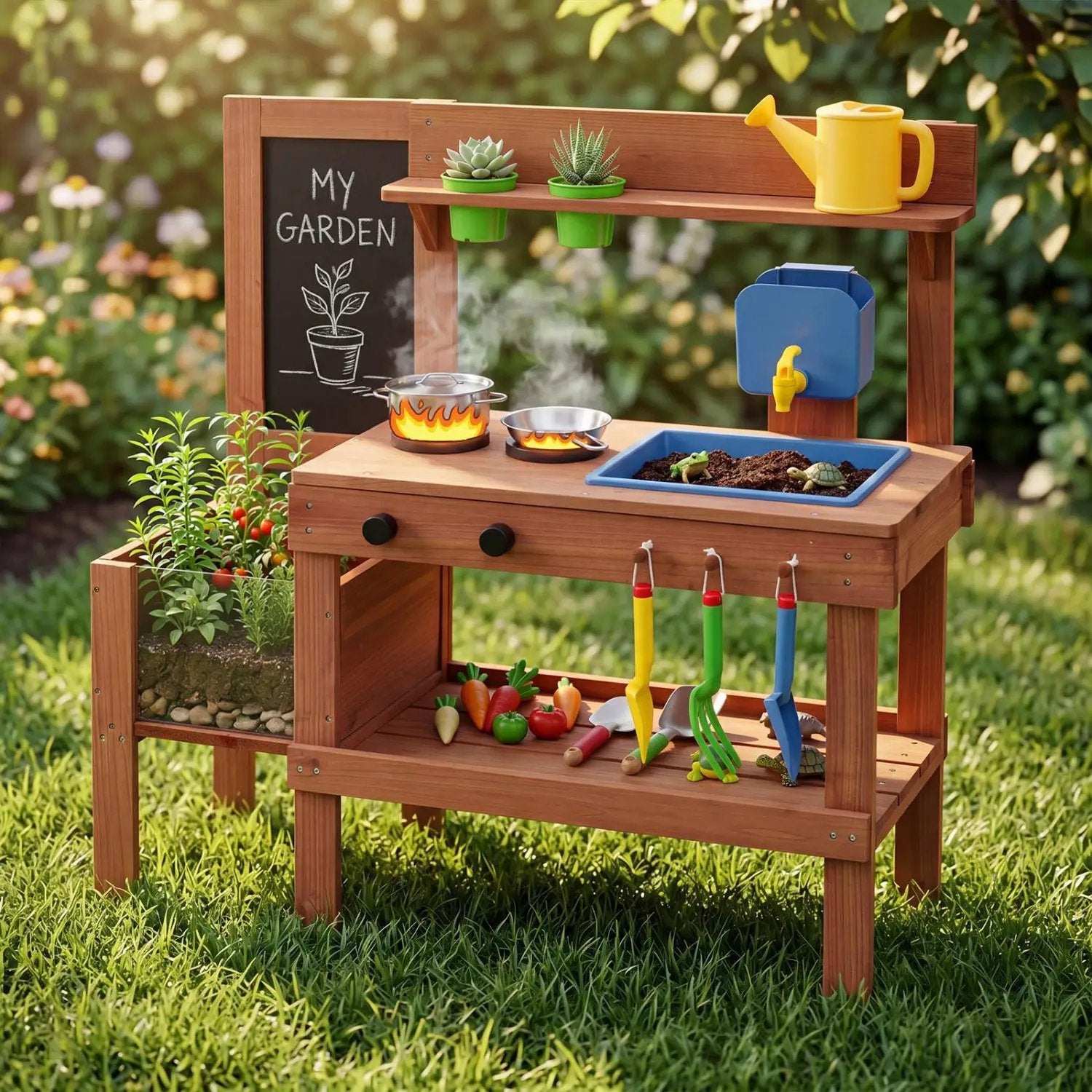 Kids Mud Kitchen with Planter Box and 13 Accessories by DirectDeals