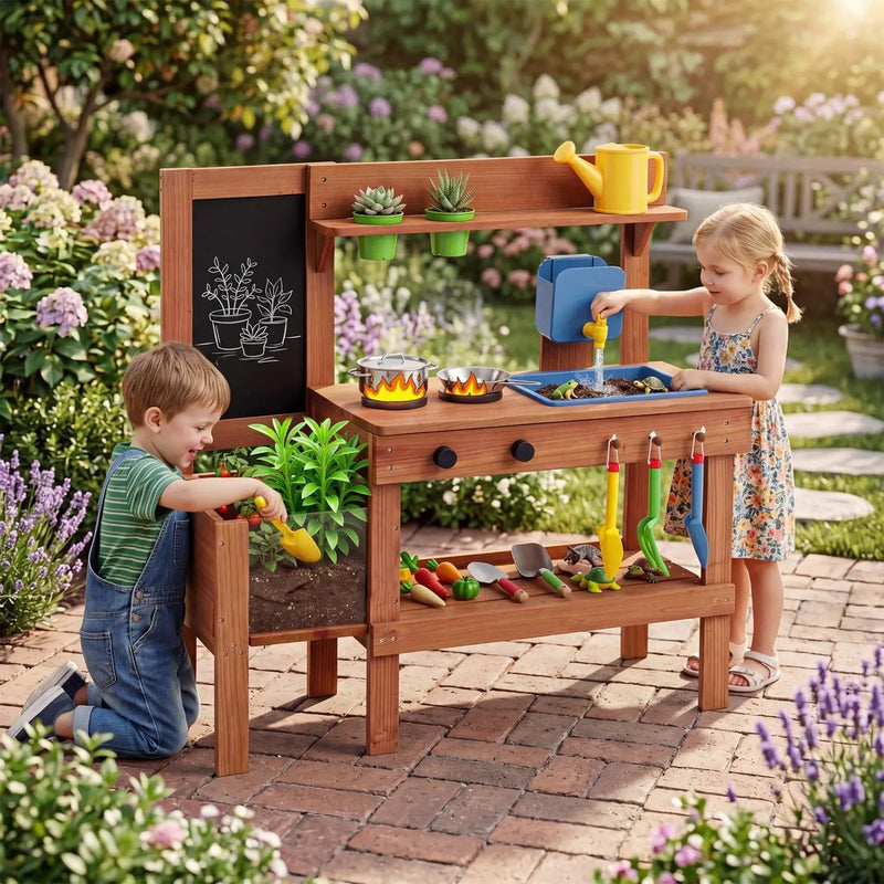Kids Mud Kitchen with Planter Box and 13 Accessories by DirectDeals
