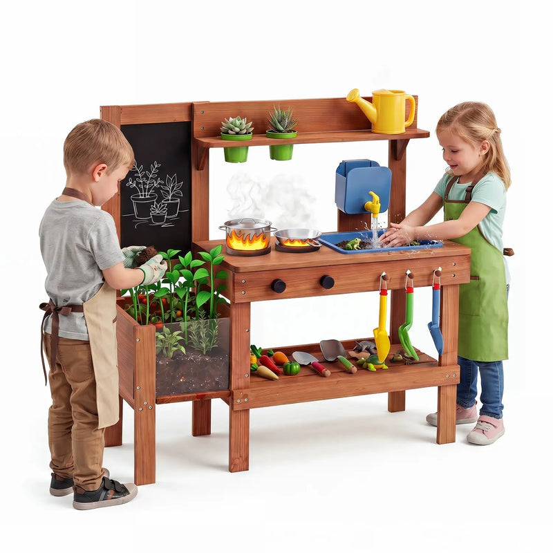 Kids Mud Kitchen with Planter Box and 13 Accessories by DirectDeals