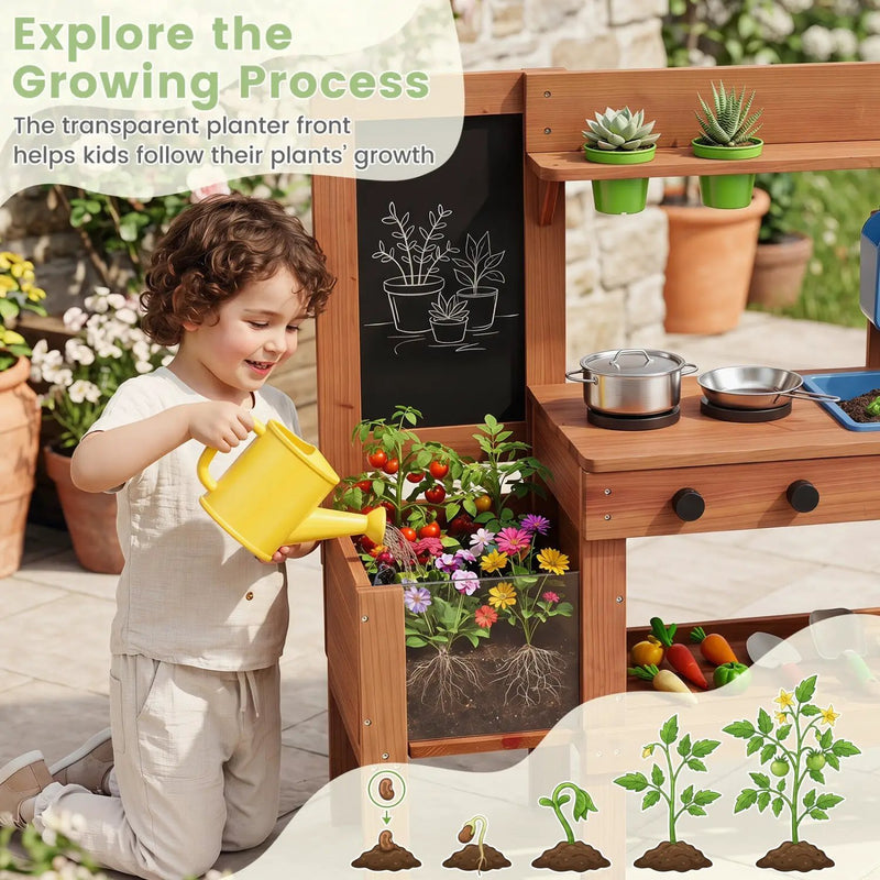 Kids Mud Kitchen with Planter Box and 13 Accessories by DirectDeals