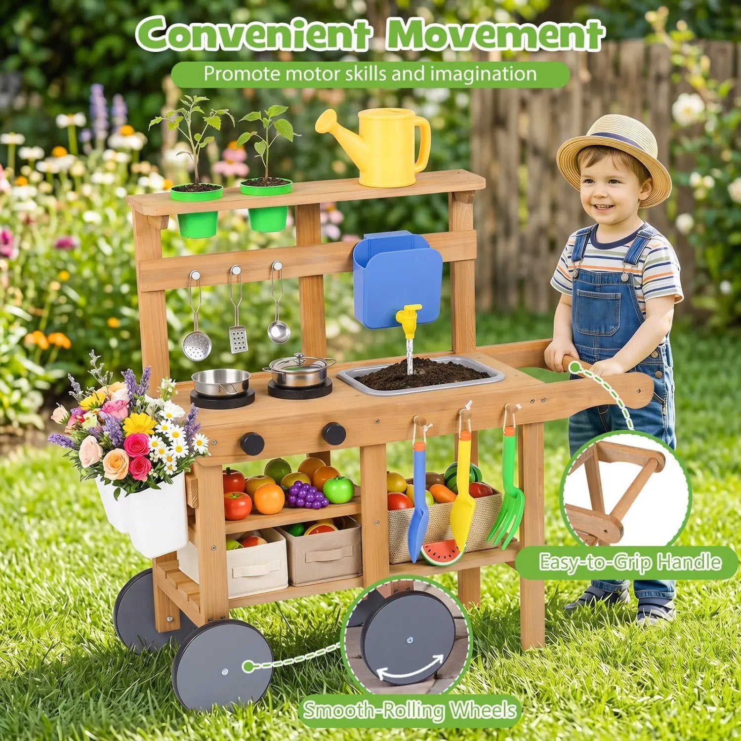Kids Mud Kitchen with Water Tank, Sink & 15 Accessories by DirectDeals