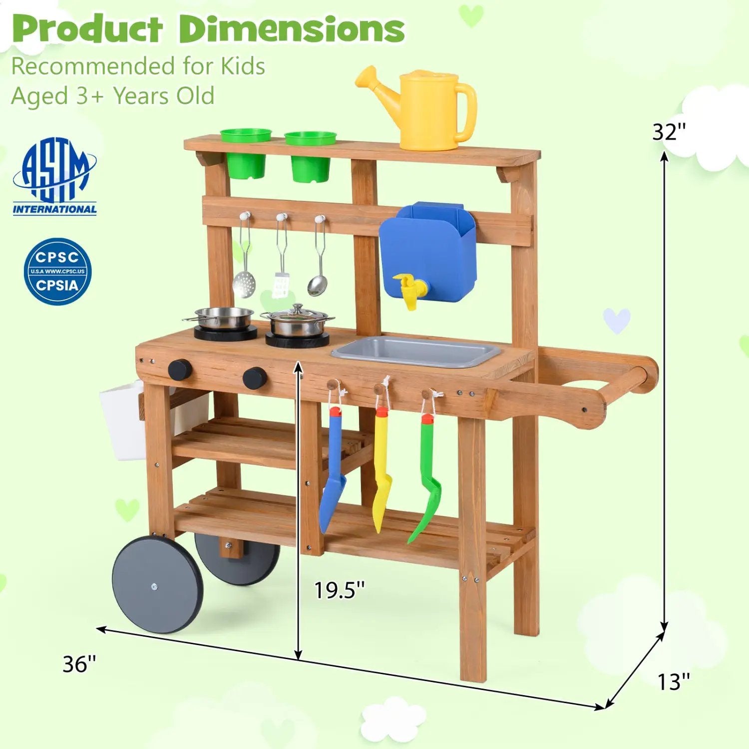 Kids Mud Kitchen with Water Tank, Sink & 15 Accessories by DirectDeals