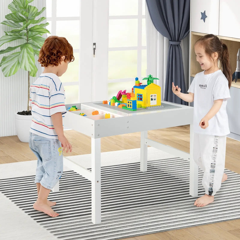 3 in 1 Wooden Kids Table with Storage and Double-Sided Tabletop-White by DirectDeals