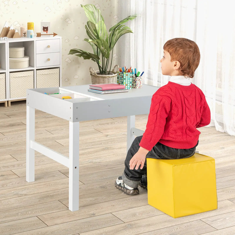 3 in 1 Wooden Kids Table with Storage and Double-Sided Tabletop-White by DirectDeals
