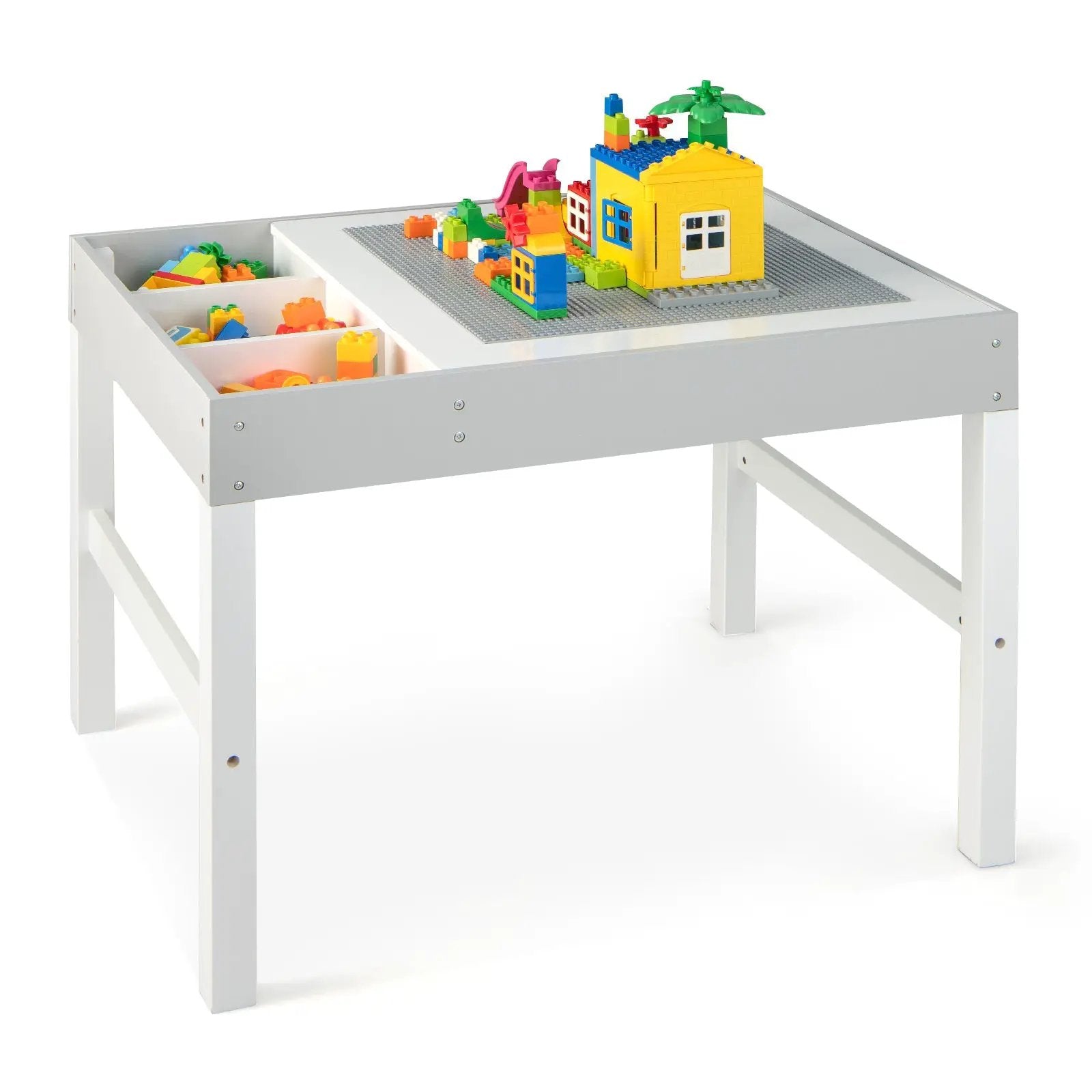 3 in 1 Wooden Kids Table with Storage and Double-Sided Tabletop-White by DirectDeals