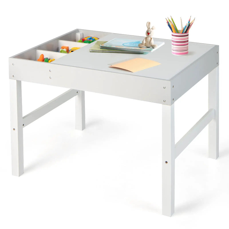 3 in 1 Wooden Kids Table with Storage and Double-Sided Tabletop-White by DirectDeals