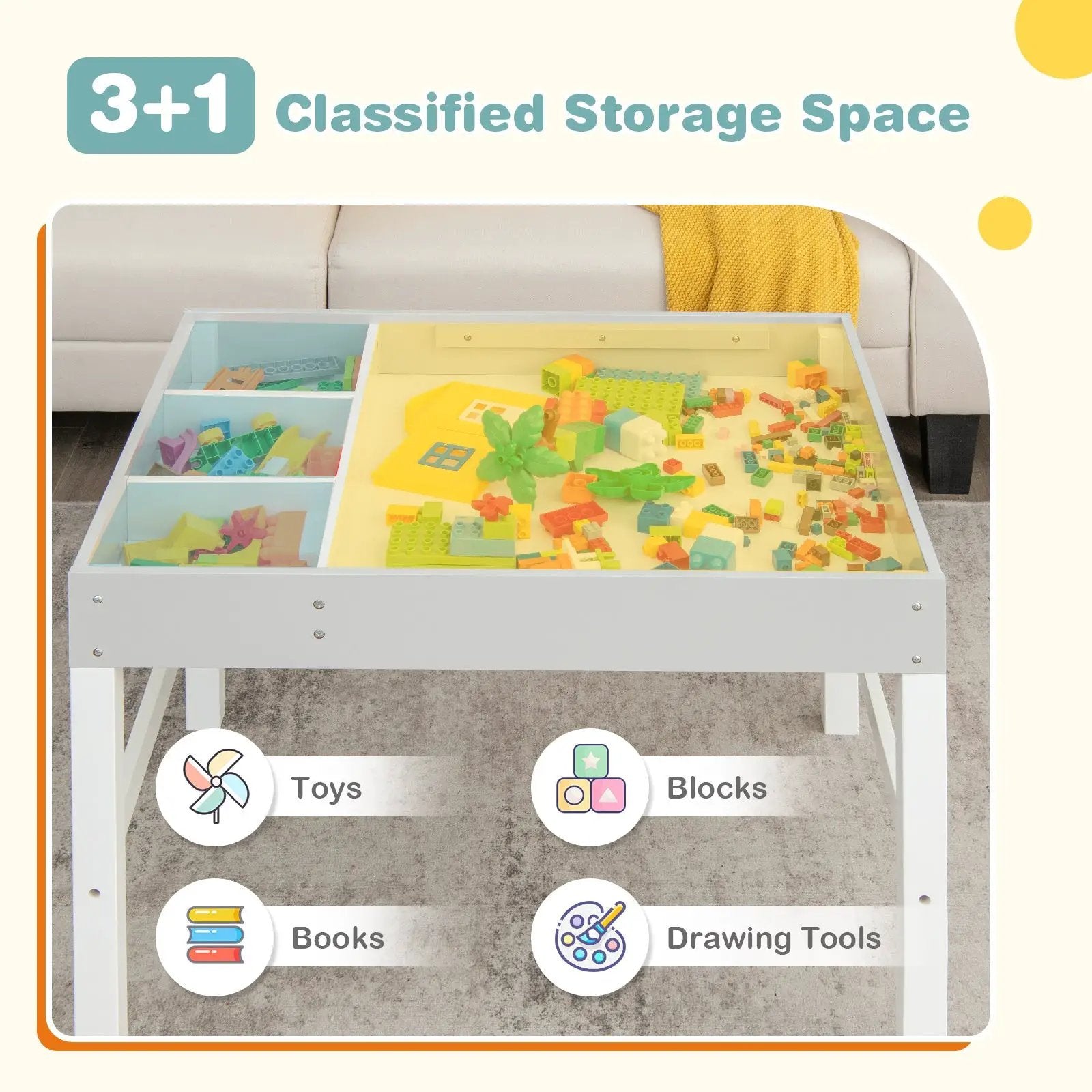 3 in 1 Wooden Kids Table with Storage and Double-Sided Tabletop-White by DirectDeals