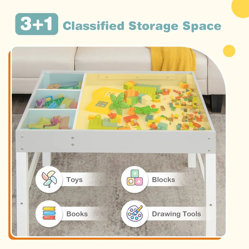 3 in 1 Wooden Kids Table with Storage and Double-Sided Tabletop-White by DirectDeals