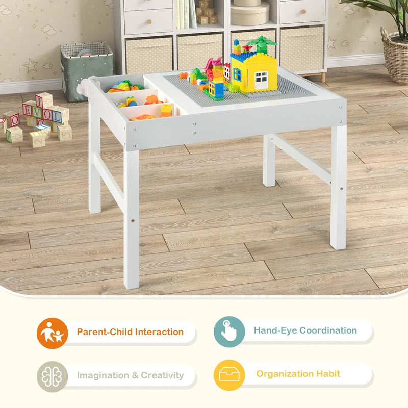 3 in 1 Wooden Kids Table with Storage and Double-Sided Tabletop-White by DirectDeals