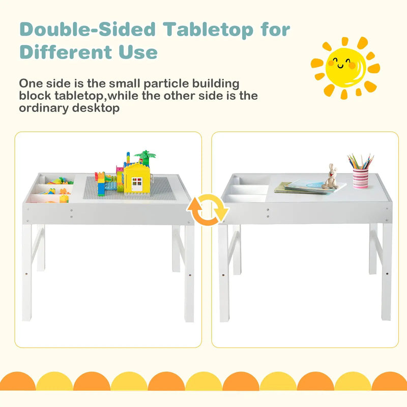 3 in 1 Wooden Kids Table with Storage and Double-Sided Tabletop-White by DirectDeals