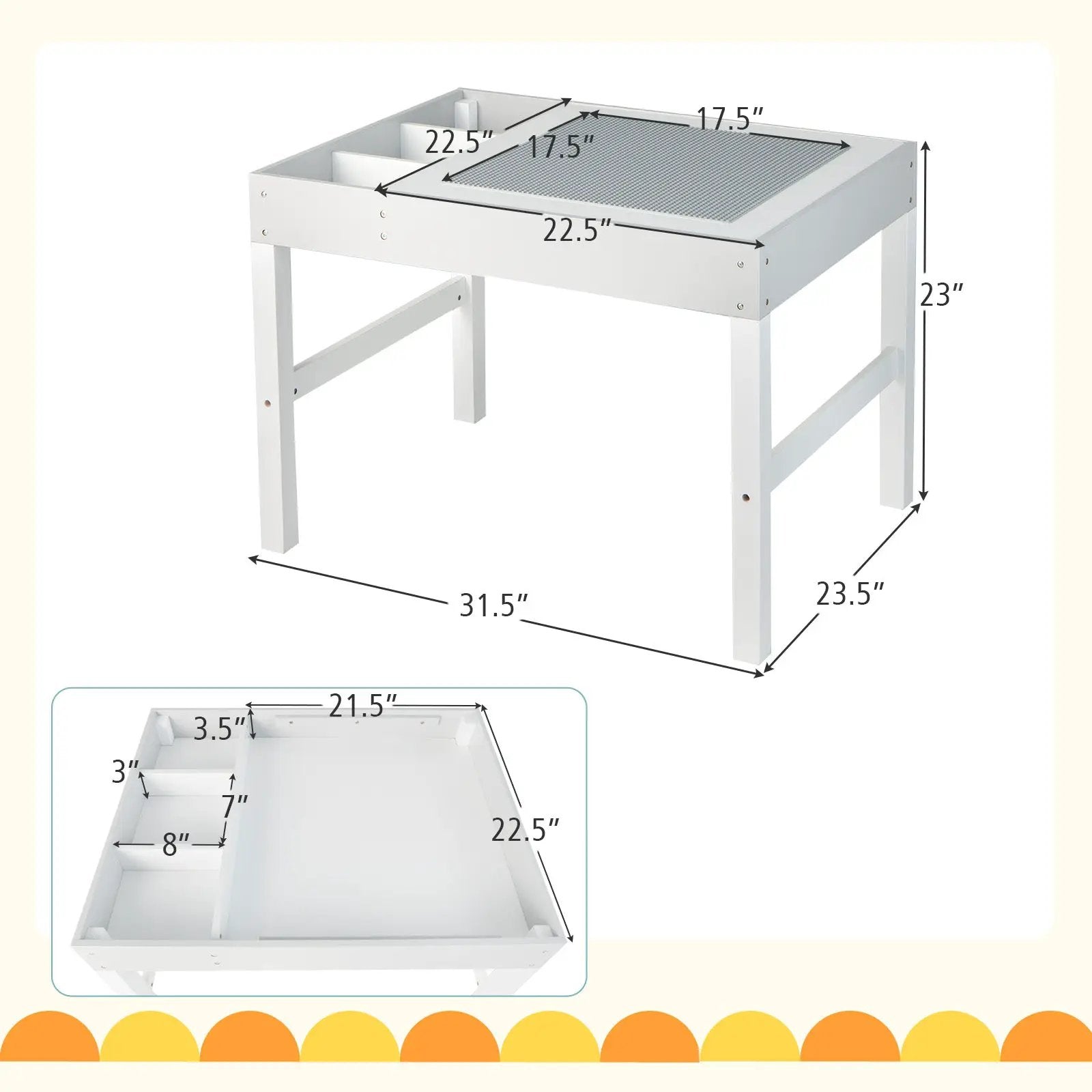 3 in 1 Wooden Kids Table with Storage and Double-Sided Tabletop-White by DirectDeals