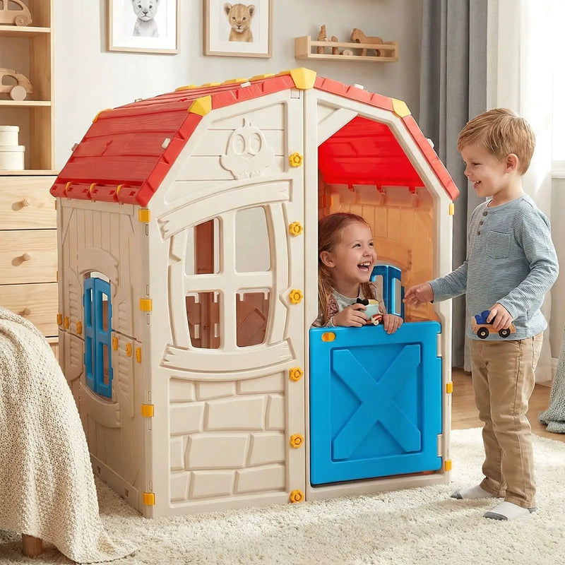 Kids Outdoor Playhouse with Openable Windows and Door for Indoor Room by DirectDeals
