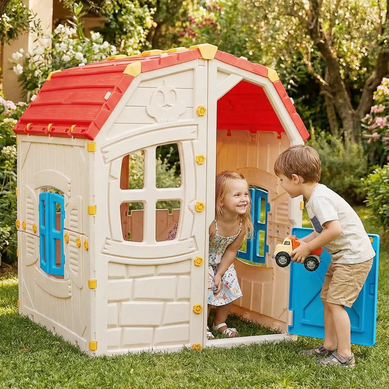 Kids Outdoor Playhouse with Openable Windows and Door for Indoor Room by DirectDeals