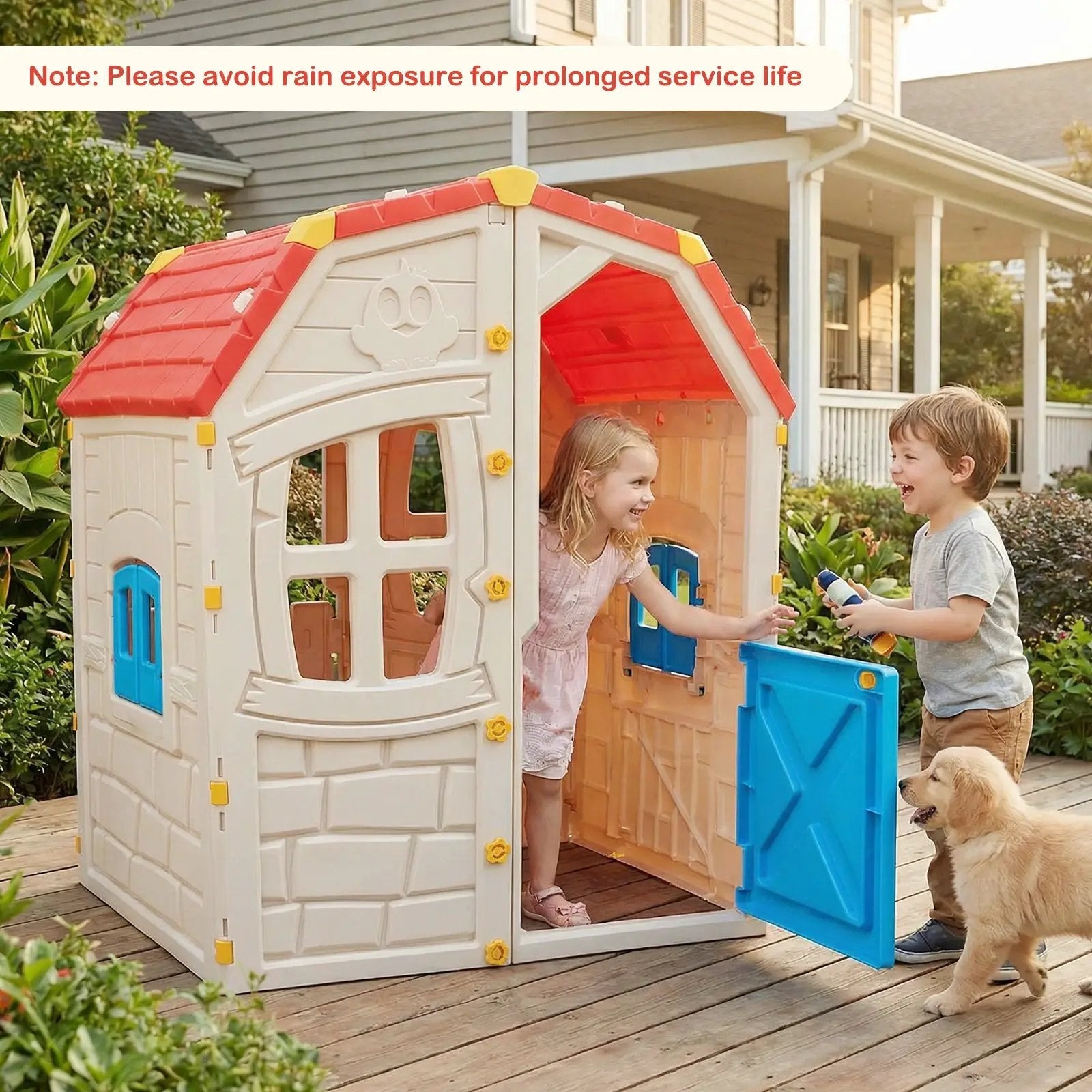 Kids Outdoor Playhouse with Openable Windows and Door for Indoor Room by DirectDeals