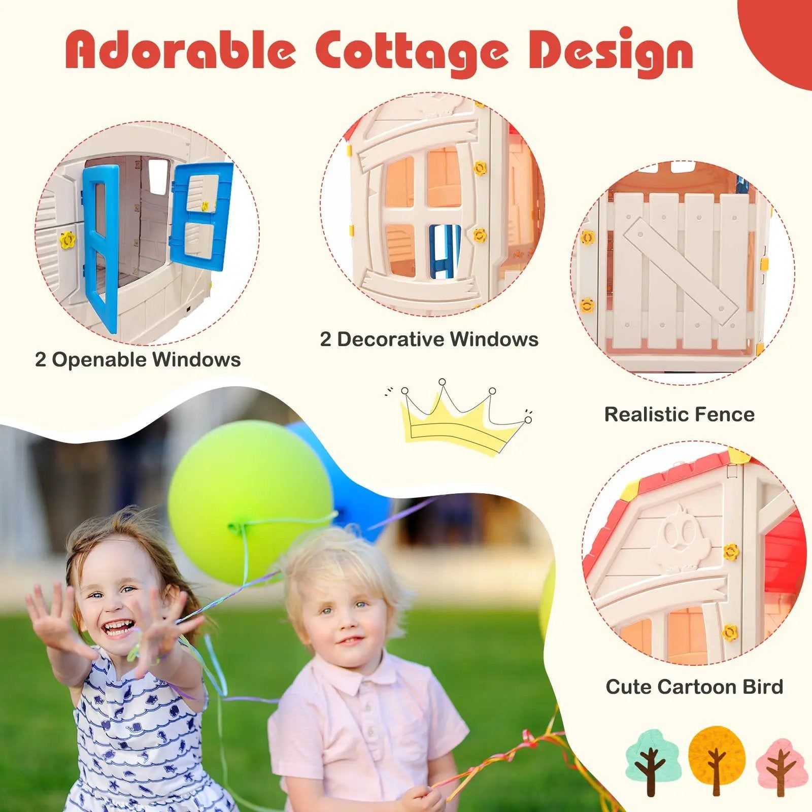 Kids Outdoor Playhouse with Openable Windows and Door for Indoor Room by DirectDeals