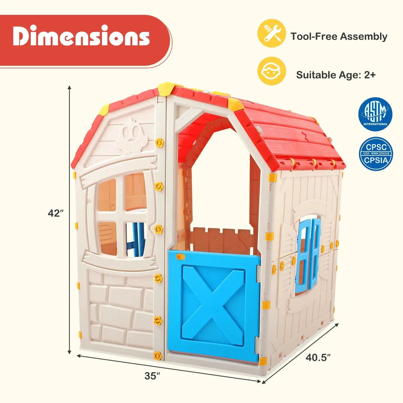 Kids Outdoor Playhouse with Openable Windows and Door for Indoor Room by DirectDeals