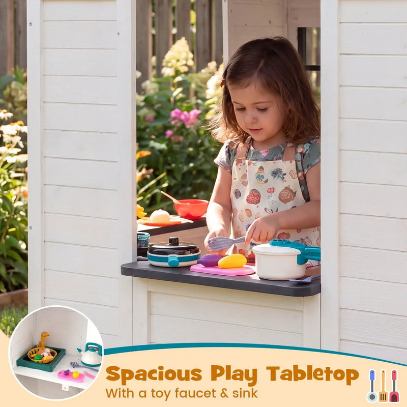 Kids Outdoor Playhouse with Sink Spruce Wooden Cottage with Half Door by DirectDeals
