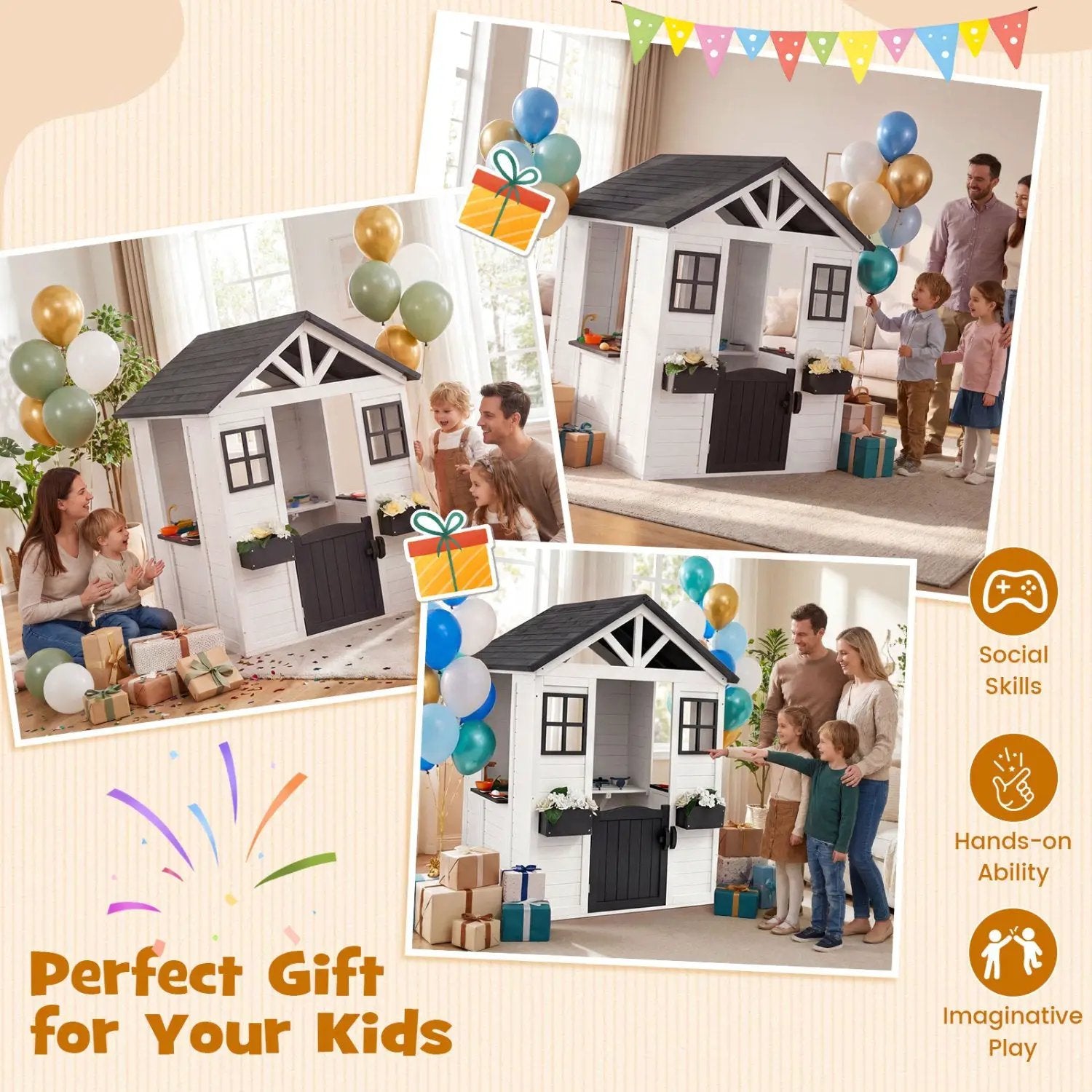 Kids Outdoor Playhouse with Sink Spruce Wooden Cottage with Half Door by DirectDeals