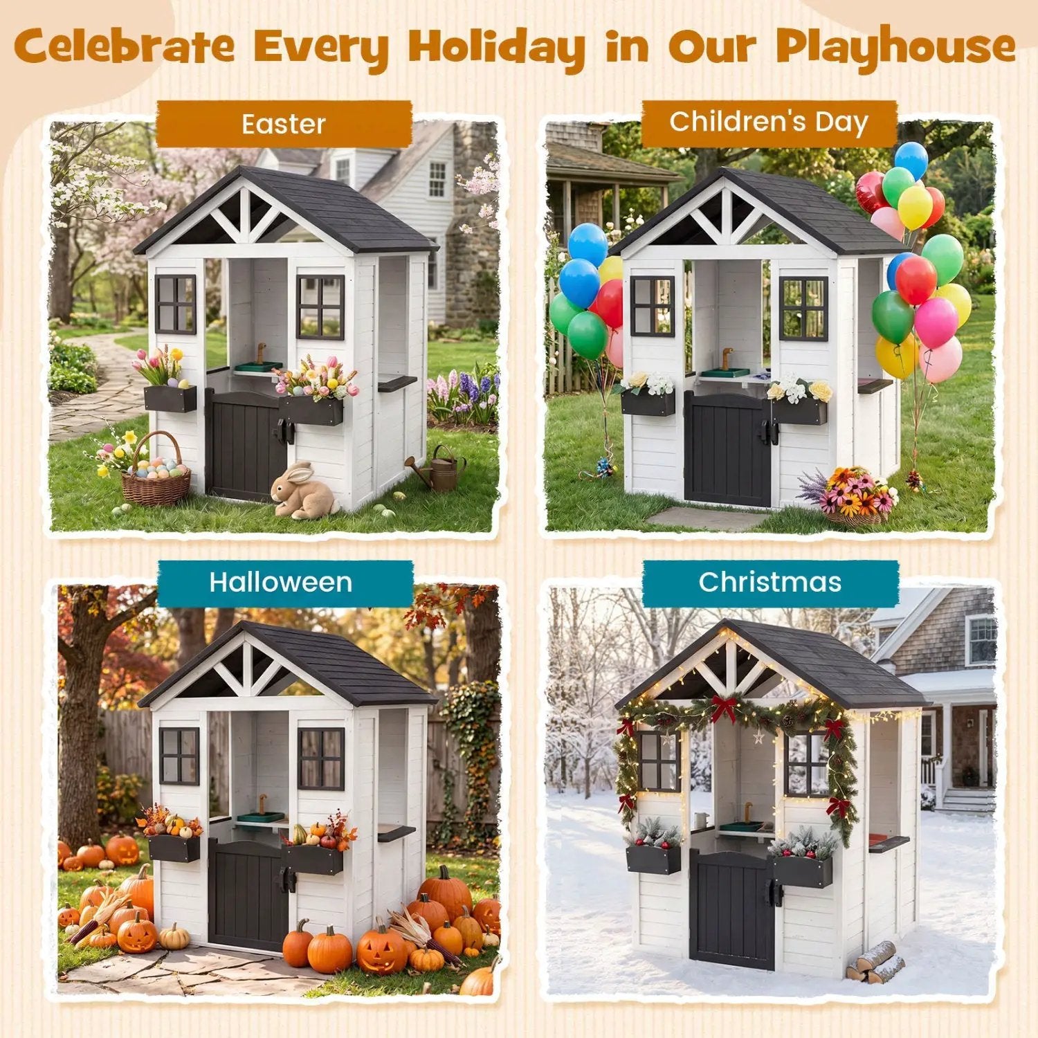 Kids Outdoor Playhouse with Sink Spruce Wooden Cottage with Half Door by DirectDeals