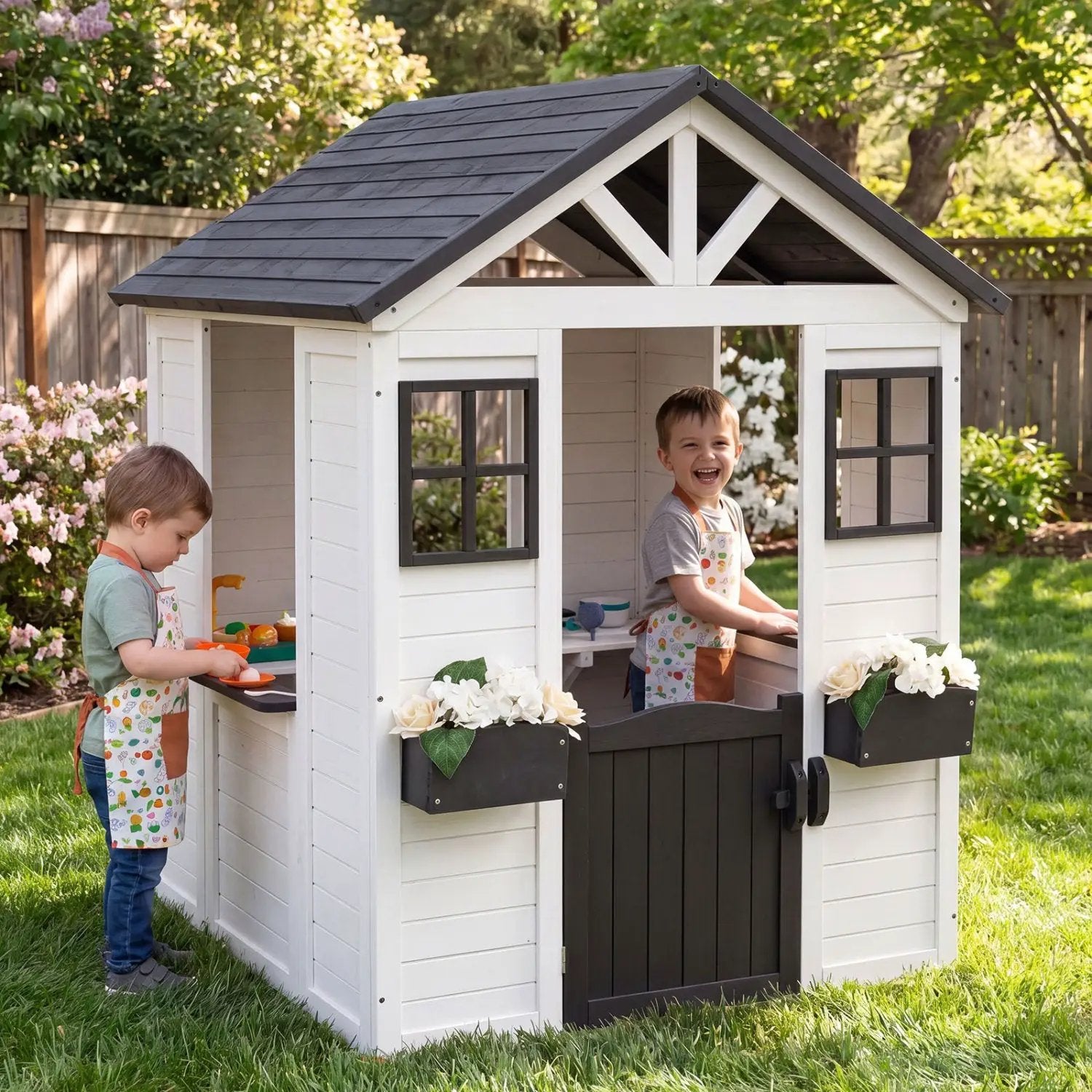 Kids Outdoor Playhouse with Sink Spruce Wooden Cottage with Half Door by DirectDeals