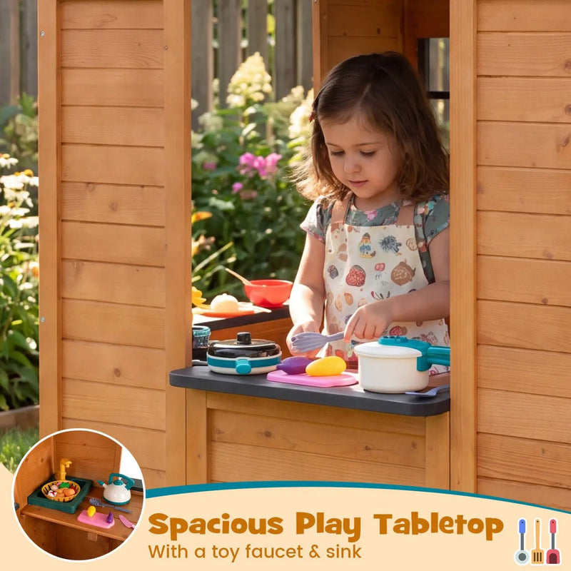 Kids Outdoor Playhouse with Sink Spruce Wooden Cottage with Half Door by DirectDeals