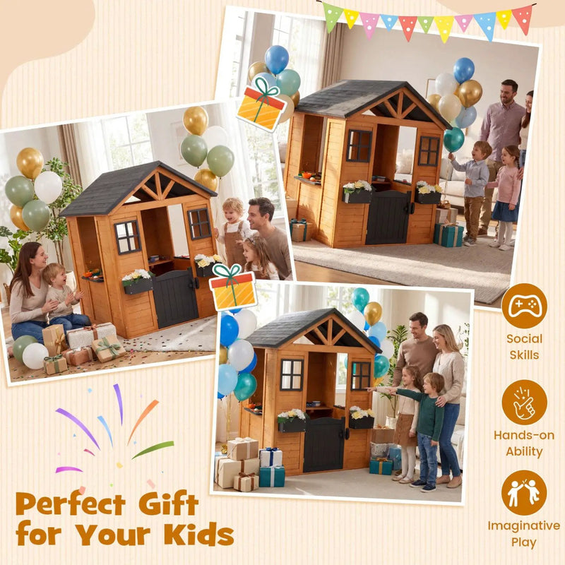 Kids Outdoor Playhouse with Sink Spruce Wooden Cottage with Half Door by DirectDeals